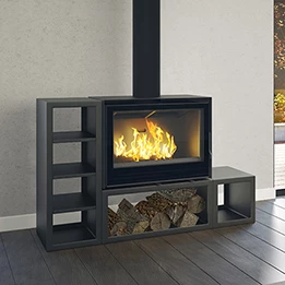Contemporary stoves : Seguin Bloc Horizontal banquette acier