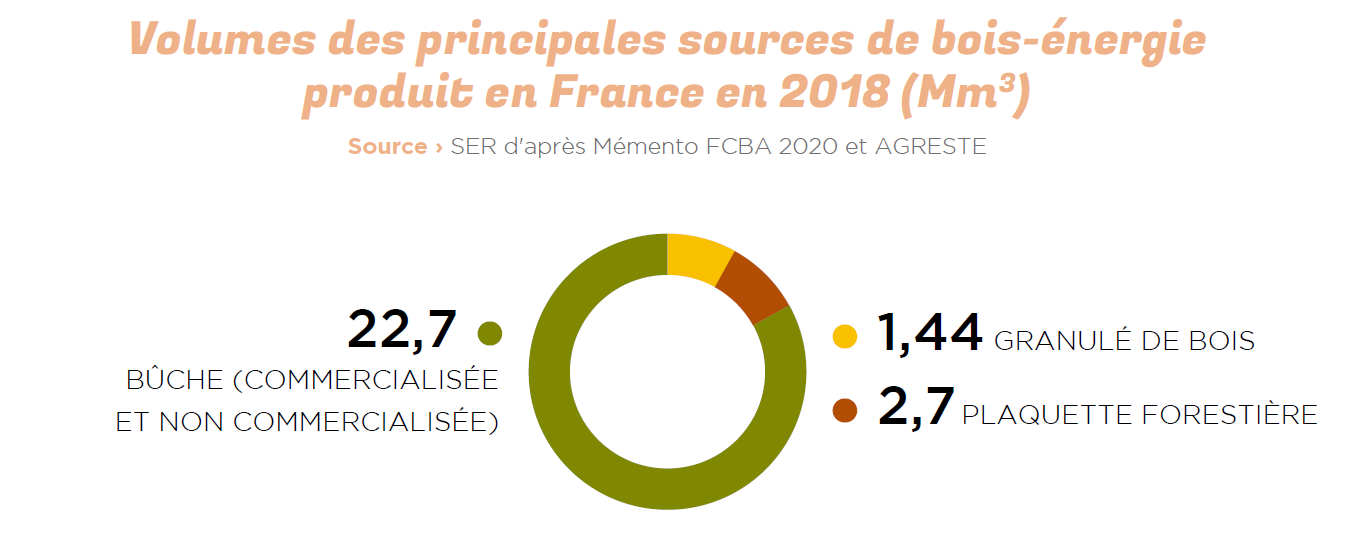 volumes des principales sources de bois-énergie produit en France